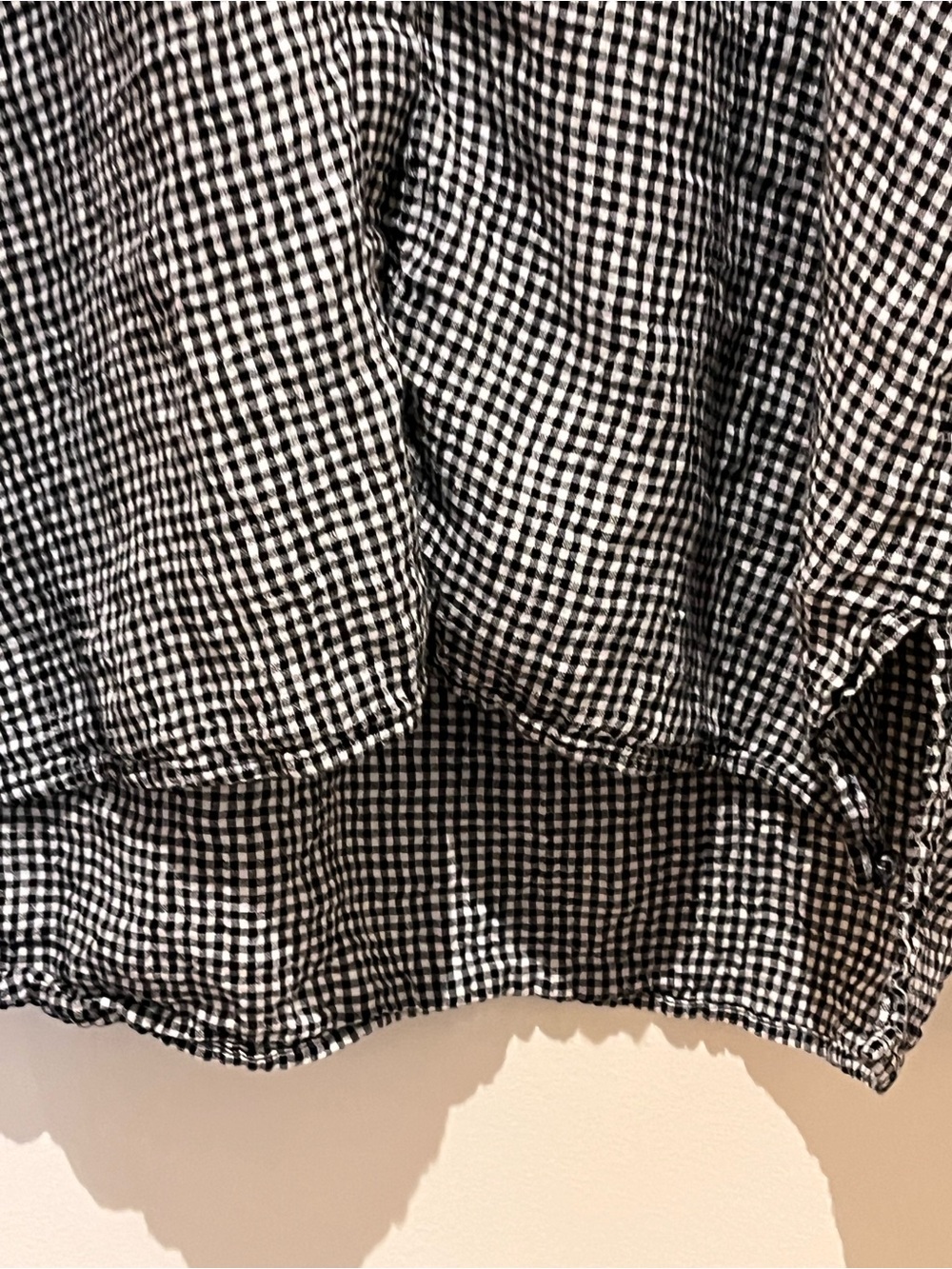 Eileen Fisher Puckered Organic Linen Gingham Black White Classic Collar Shirt L - Picture 6 of 11